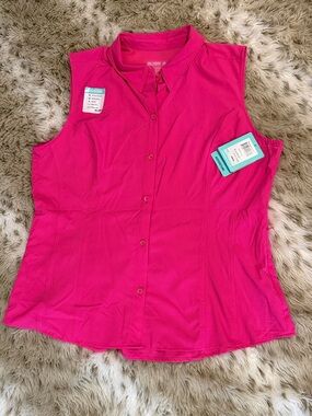 Reel Legends Sleeveless Button-Down Top - Hot Pink